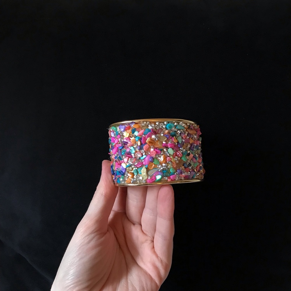 Boutique Kitschy Rainbow + Gem Statement Cuff Bracelet